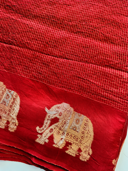 Red Checks Pure Viscose Saree