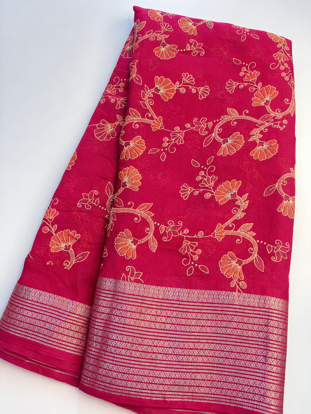 Pink Flower Chiffon Saree