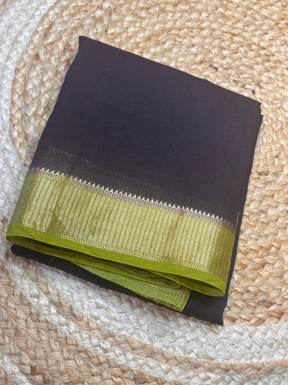 Brown with parrot Green Soft Cotton with Zari Border