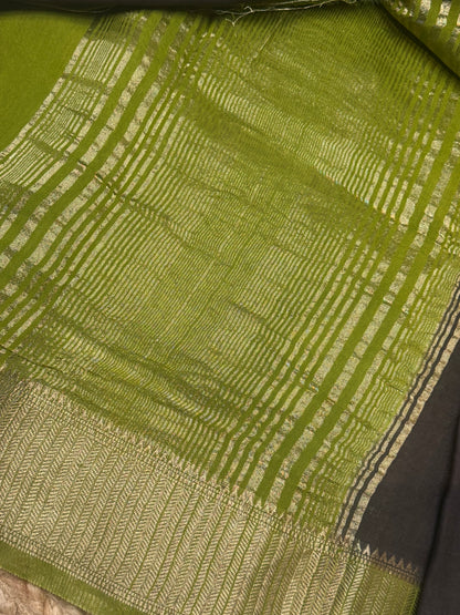 Brown with parrot Green Soft Cotton with Zari Border
