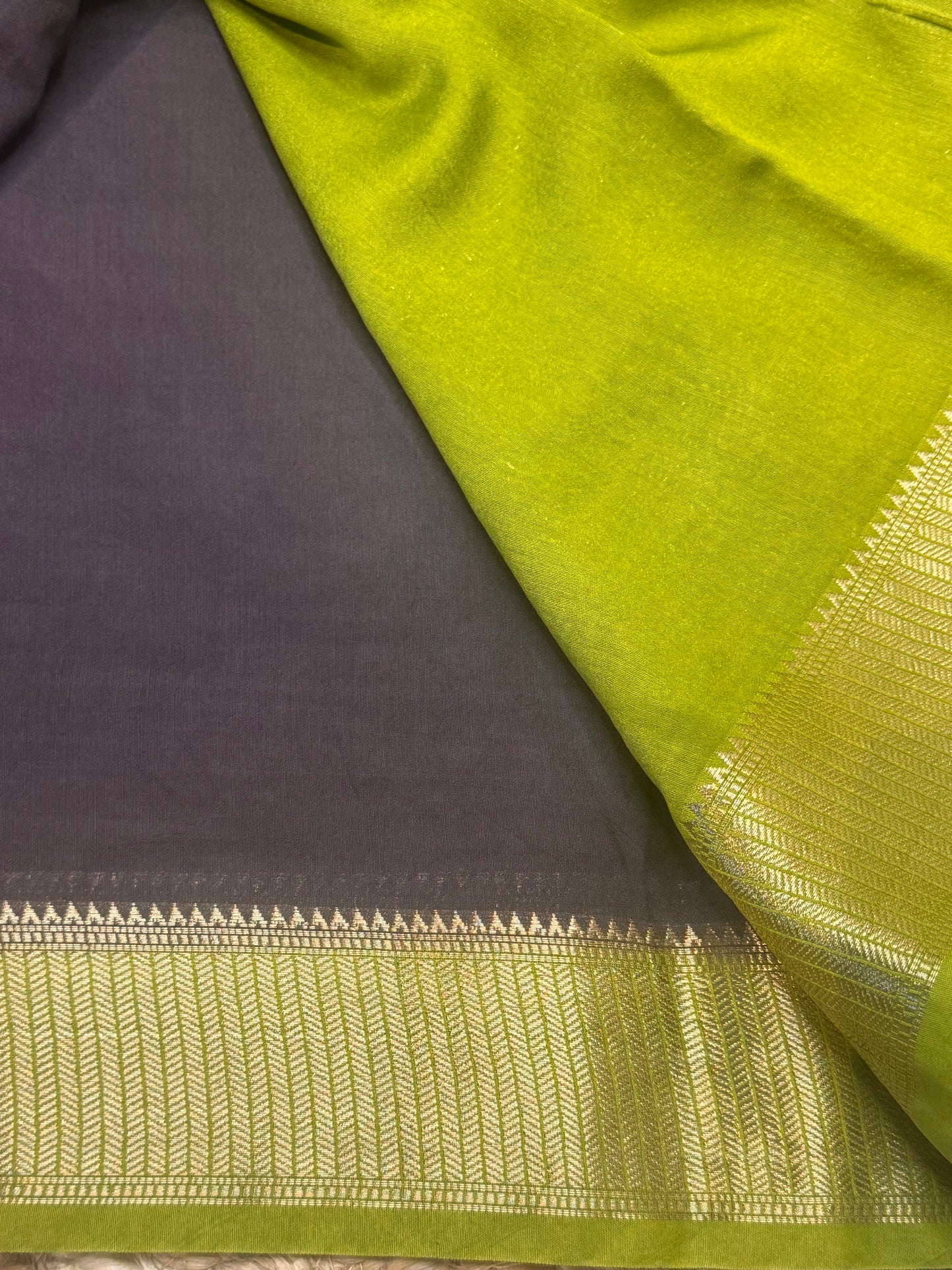 Brown with parrot Green Soft Cotton with Zari Border