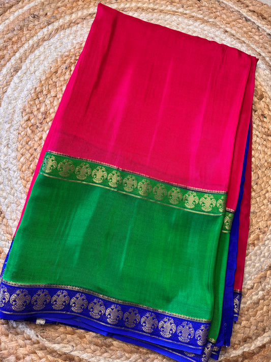 Rani Pink Pure Viscose Saree Gandaberunda Border