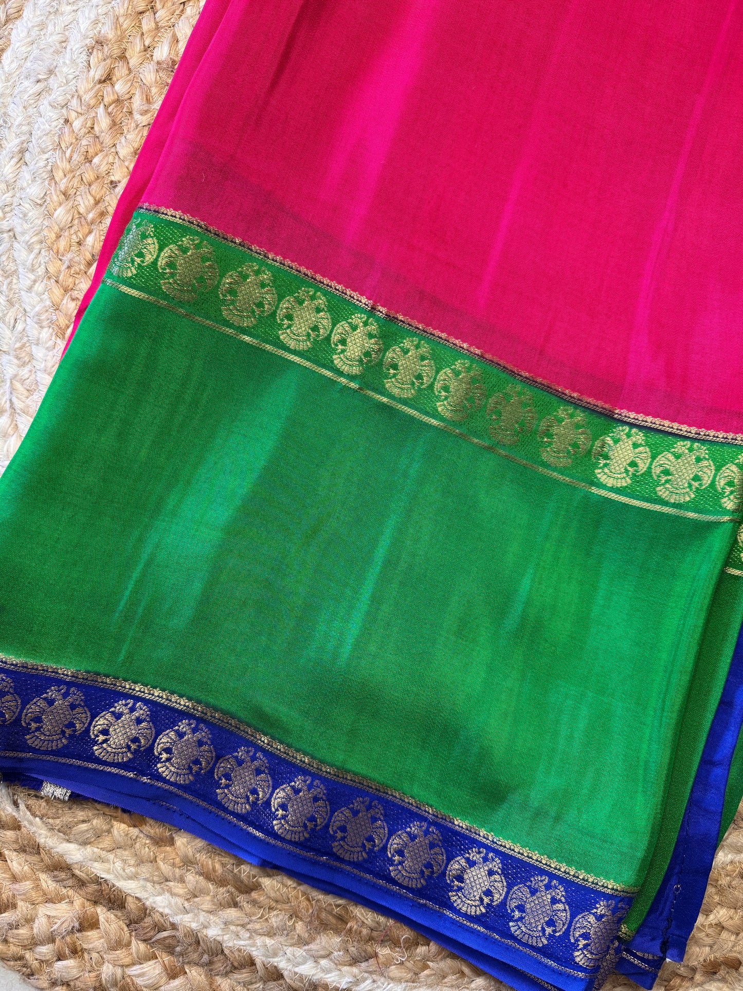 Rani Pink Pure Viscose Saree Gandaberunda Border