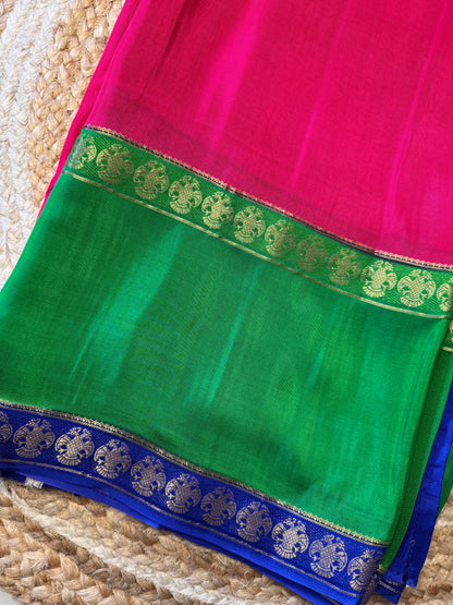 Rani Pink Pure Viscose Saree Gandaberunda Border