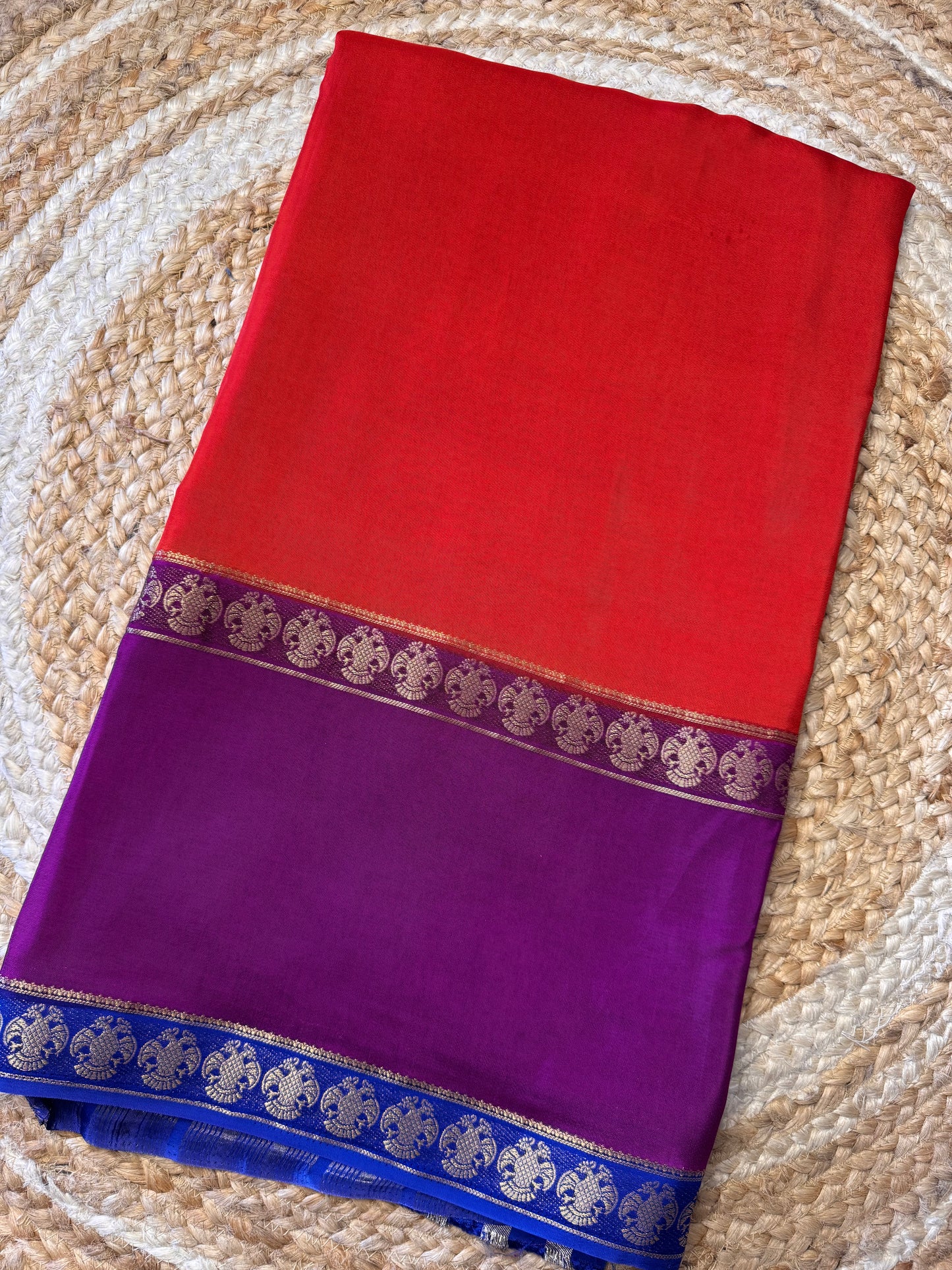 Rust Orange Pure Viscose Saree Gandaberunda Border