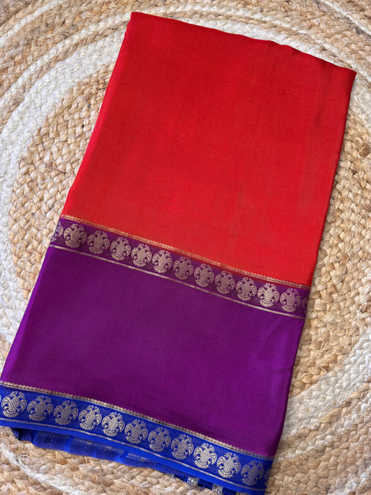 Rust Orange Pure Viscose Saree Gandaberunda Border