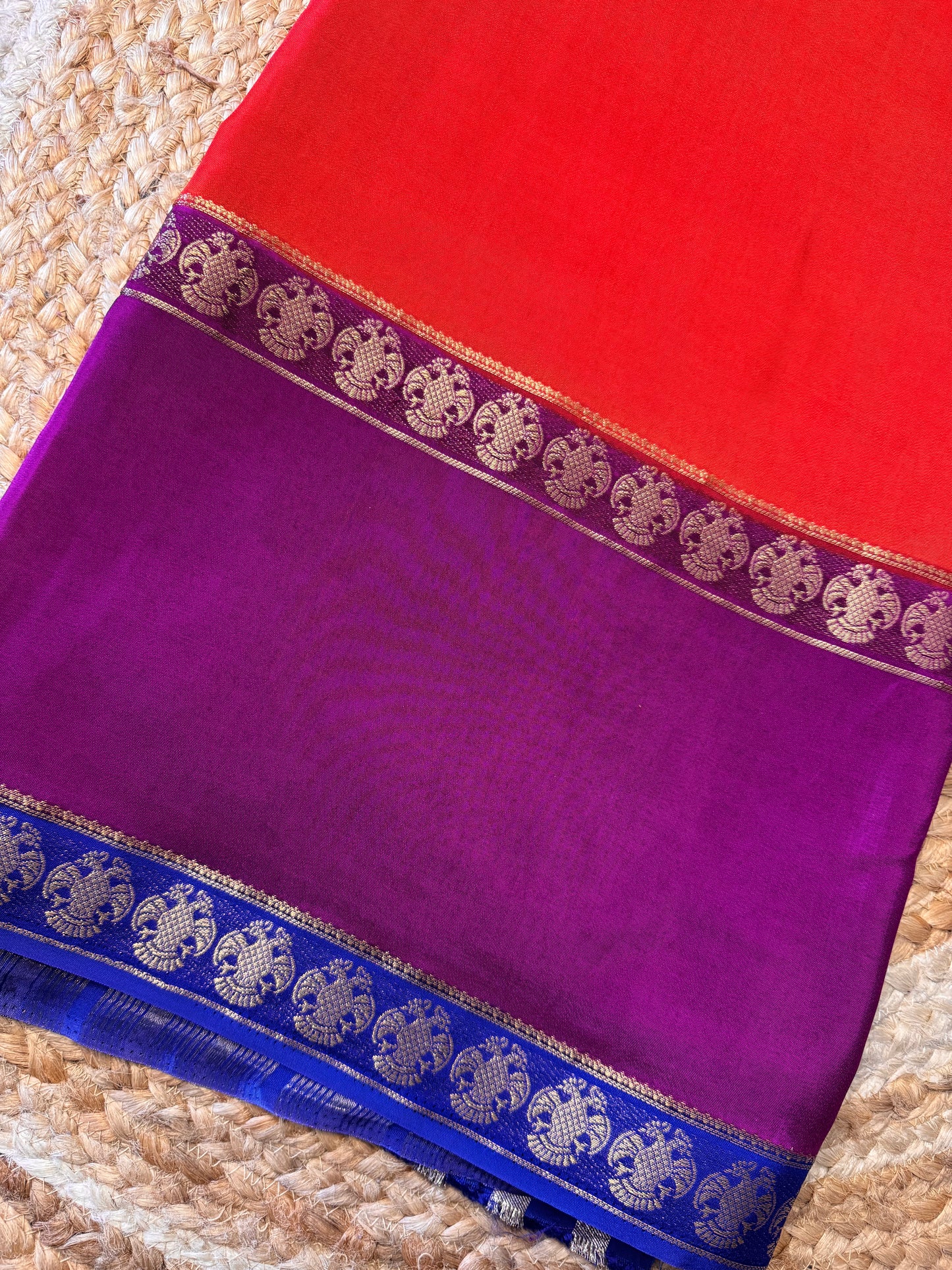Rust Orange Pure Viscose Saree Gandaberunda Border