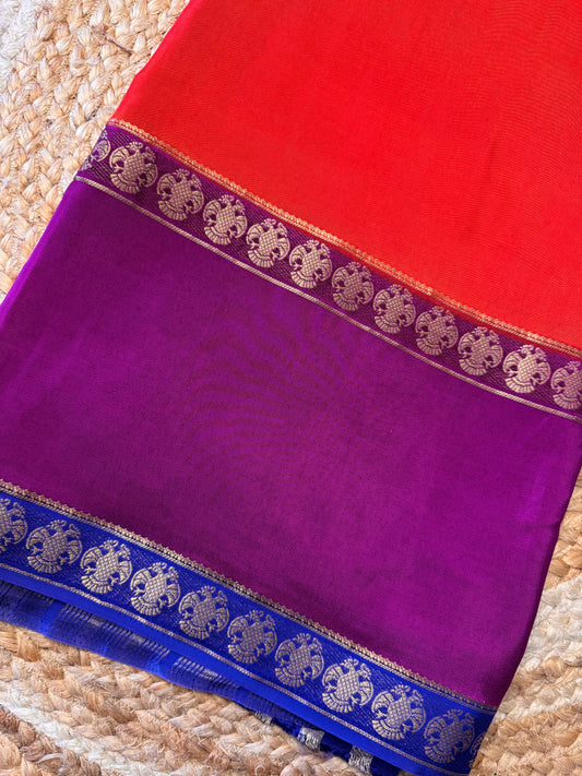 Rust Orange Pure Viscose Saree Gandaberunda Border