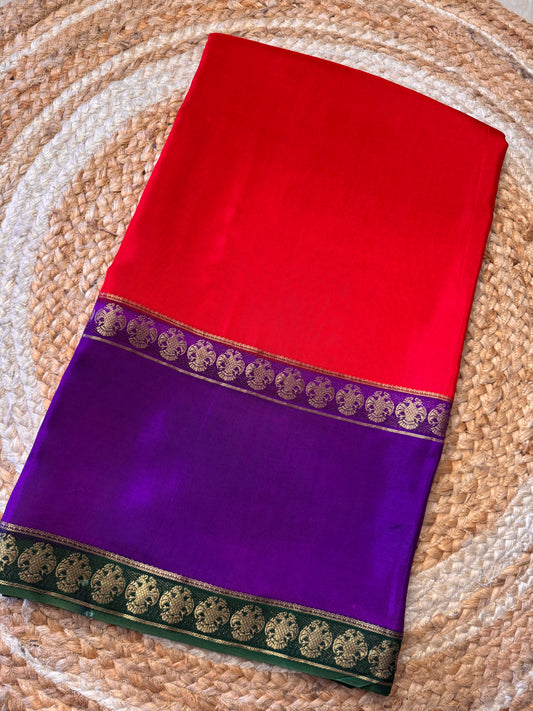 Red Pure Viscose Saree Gandaberunda Border
