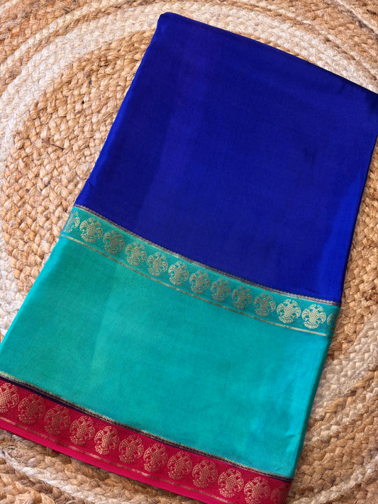 Blue Pure Viscose Saree Gandaberunda Border