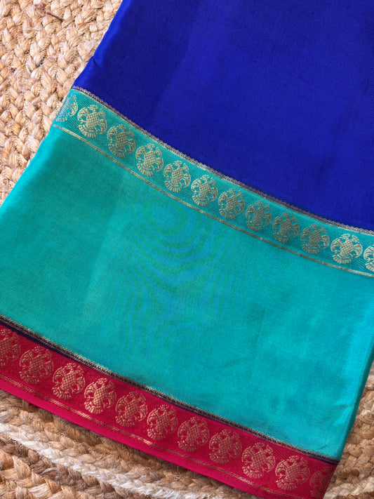 Blue Pure Viscose Saree Gandaberunda Border