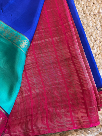 Blue Pure Viscose Saree Gandaberunda Border