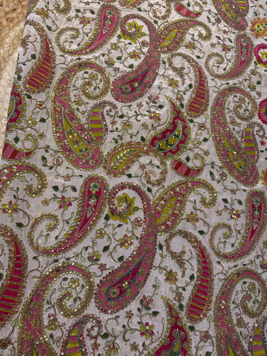 Rich white with Pink kalamkari Crepe Blouse Piece/Material