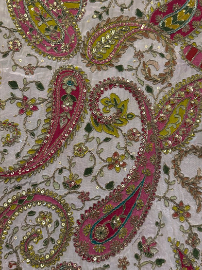 Rich white with Pink kalamkari Crepe Blouse Piece/Material