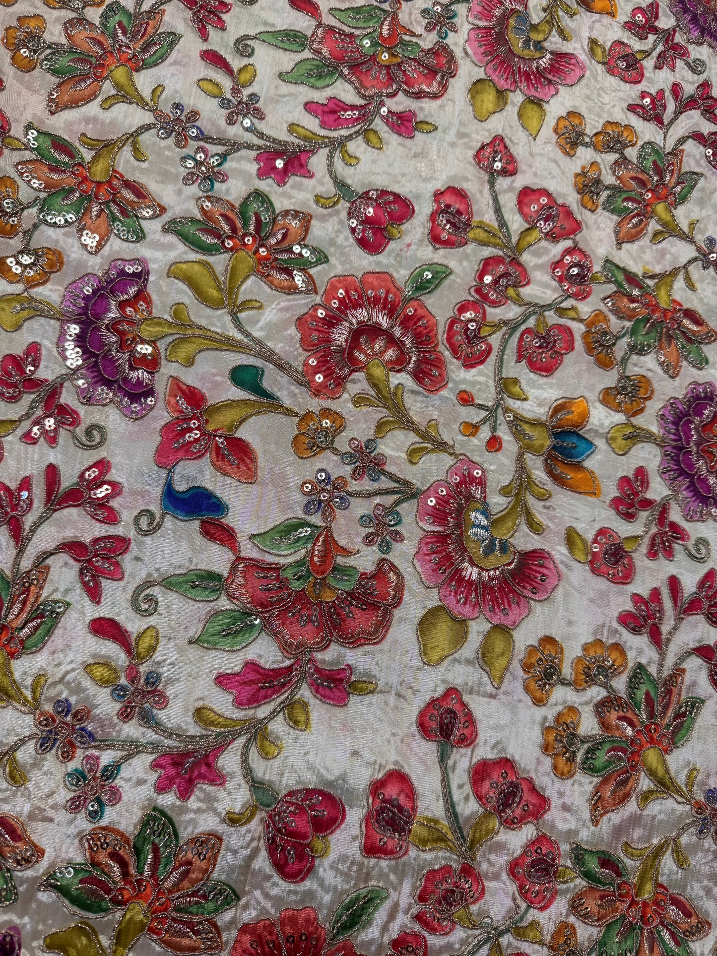 Cream with multi flower kalamkari Crepe Blouse Piece/Material