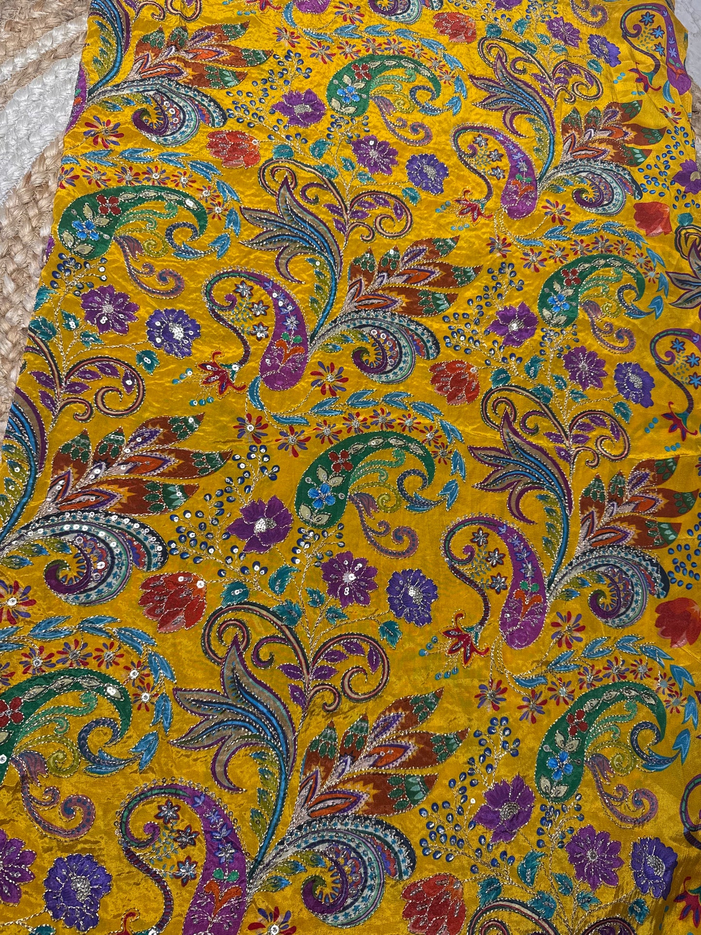 Yellow kalamkari Crepe Blouse Piece/Material