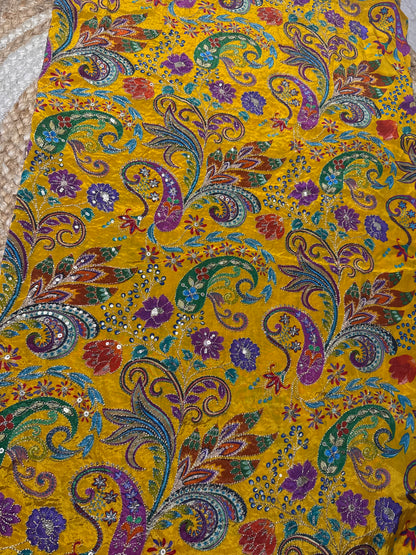 Yellow kalamkari Crepe Blouse Piece/Material