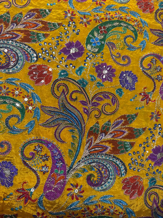 Yellow kalamkari Crepe Blouse Piece/Material