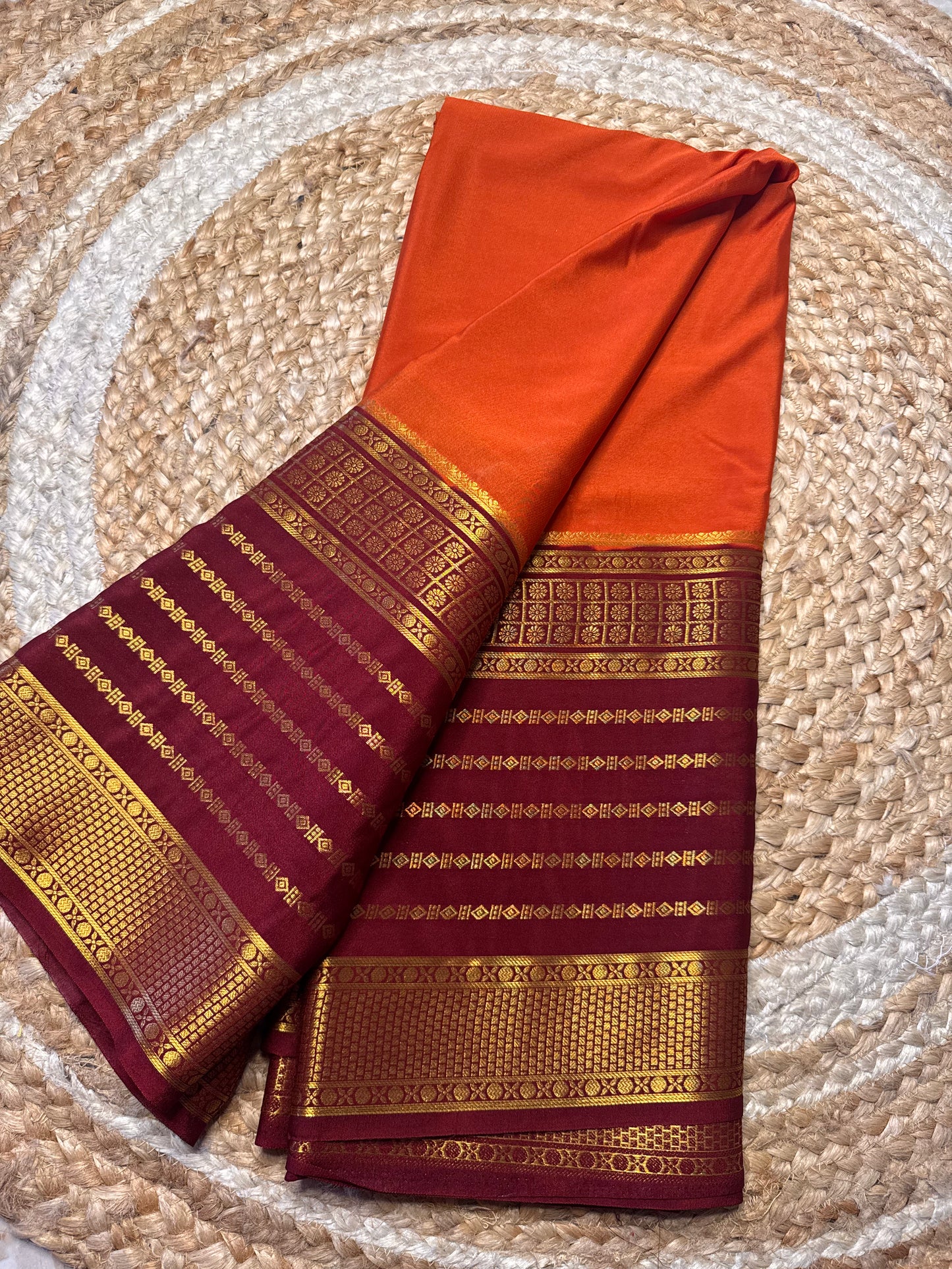 Rust Orange Semi Crepe Mysore Silk