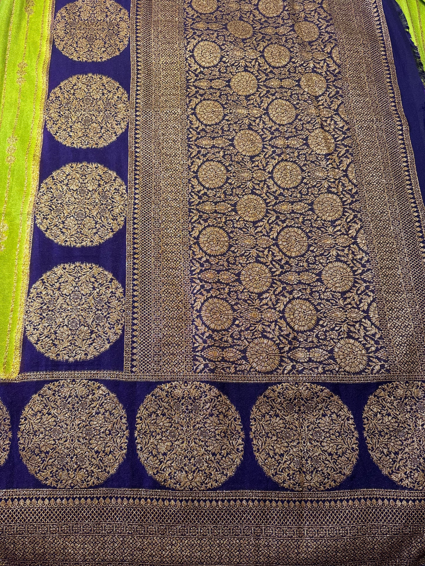 Parrot Green Khaddi Banaras Saree