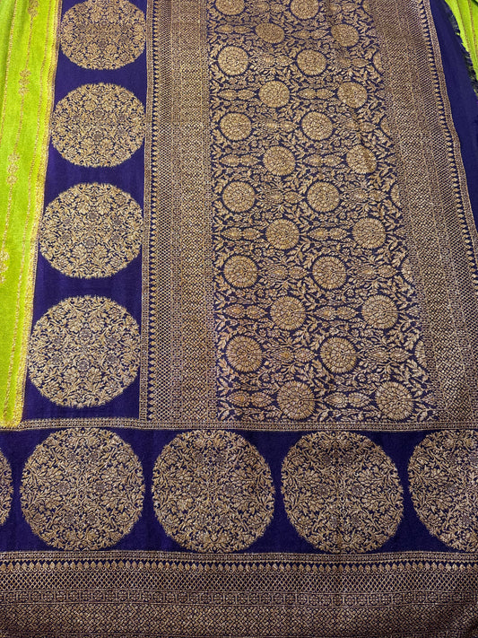 Parrot Green Khaddi Banaras Saree