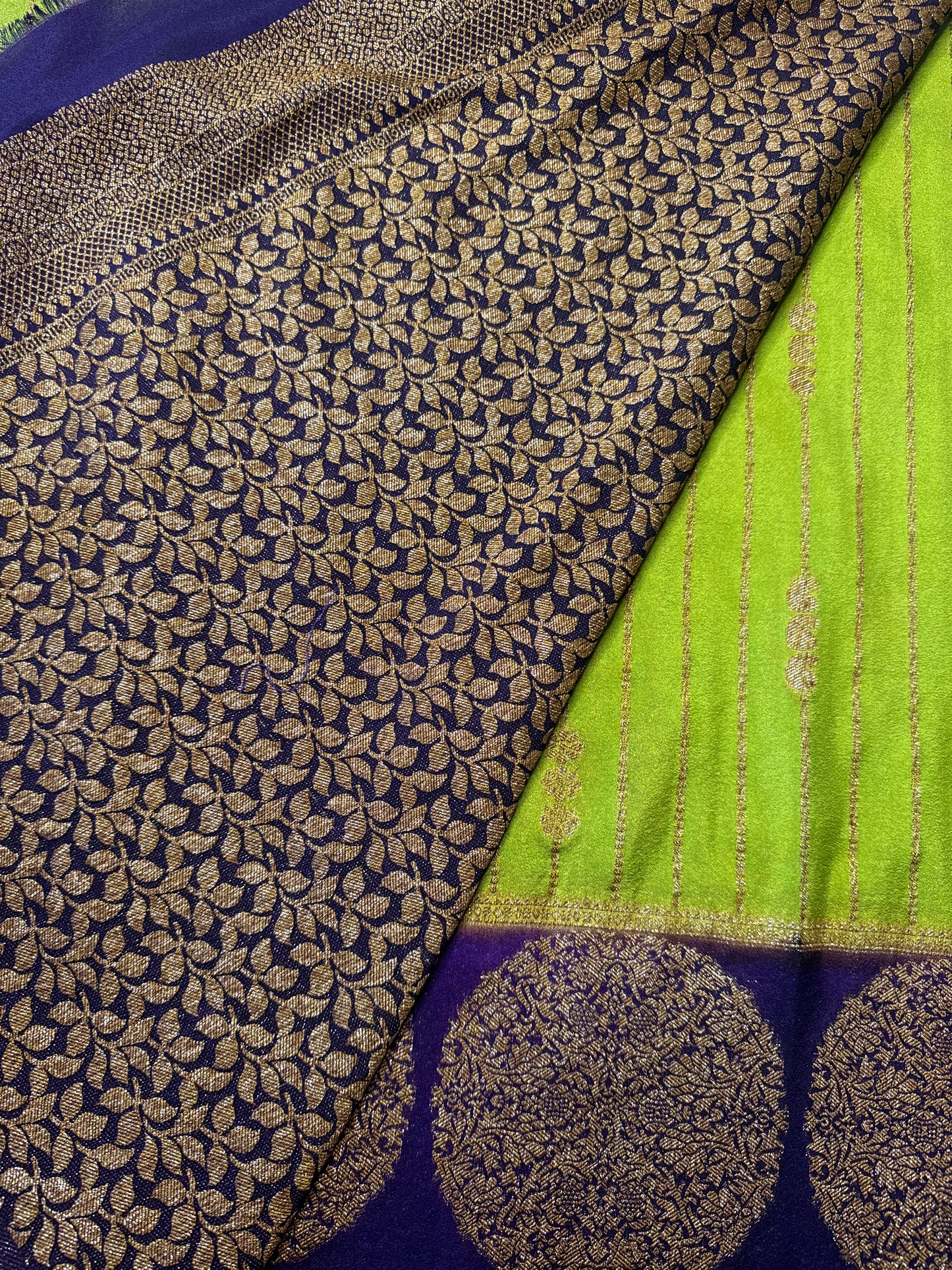 Parrot Green Khaddi Banaras Saree