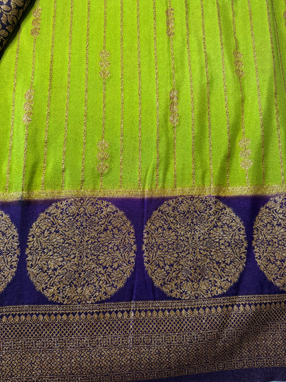 Parrot Green Khaddi Banaras Saree