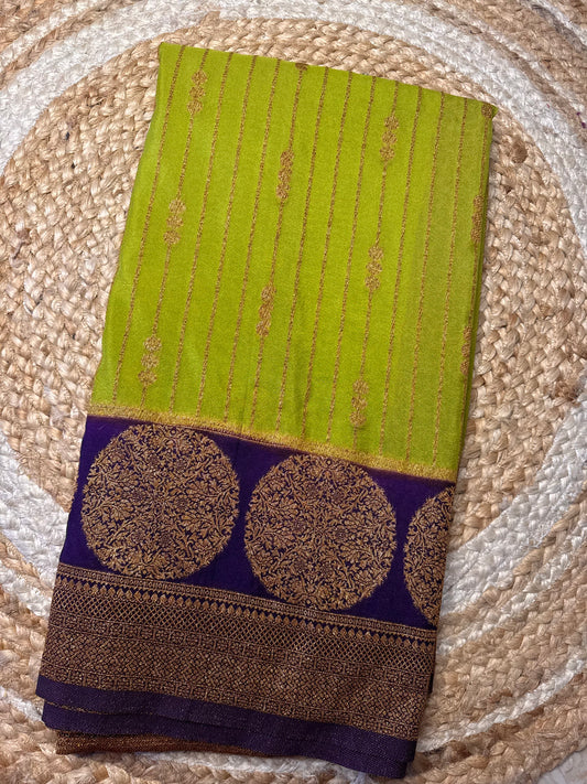 Parrot Green Khaddi Banaras Saree