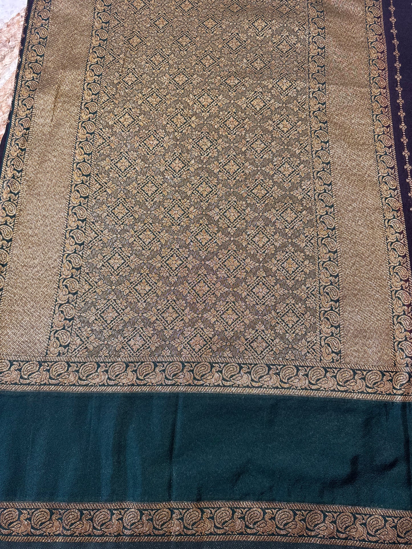 Brown with Green Khaddi Banaras Saree