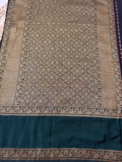 Brown with Green Khaddi Banaras Saree