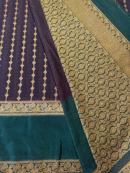 Brown with Green Khaddi Banaras Saree