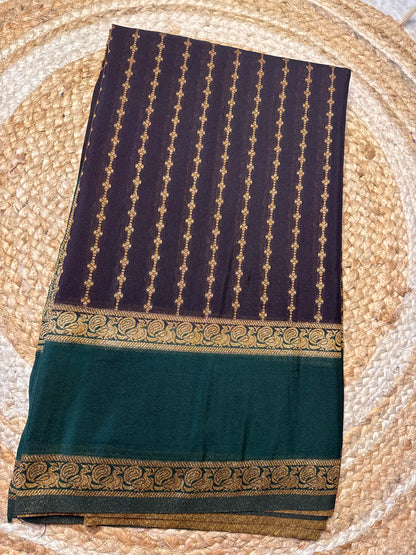 Brown with Green Khaddi Banaras Saree
