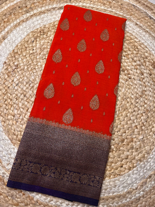 Orange Khaddi Georgette Saree