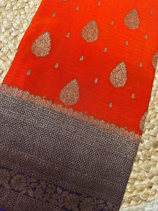 Orange Khaddi Georgette Saree