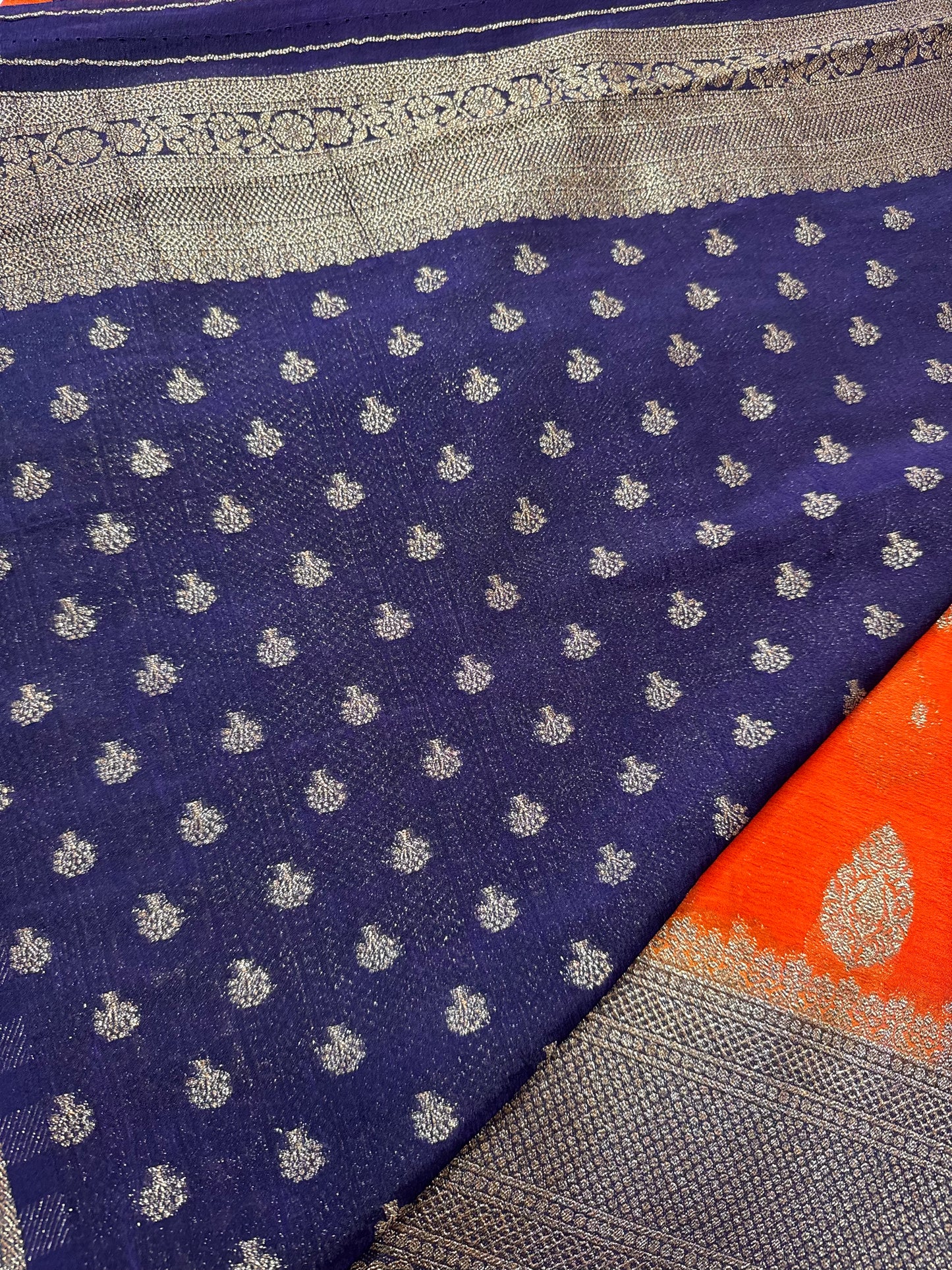 Orange Khaddi Georgette Saree