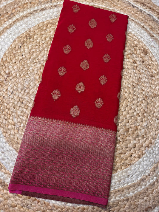 Red Khaddi Georgette Saree