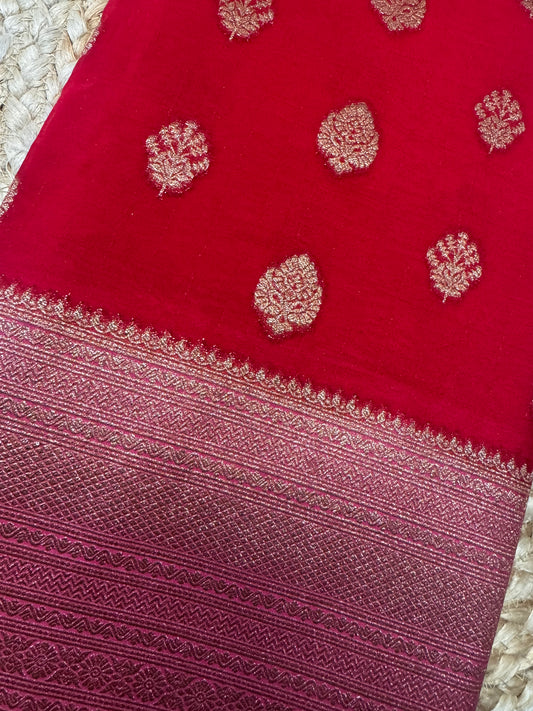 Red Khaddi Georgette Saree