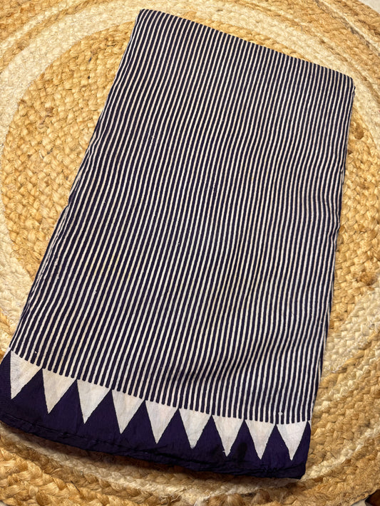 Blue Striped Pure Cotton with Ajrak Print