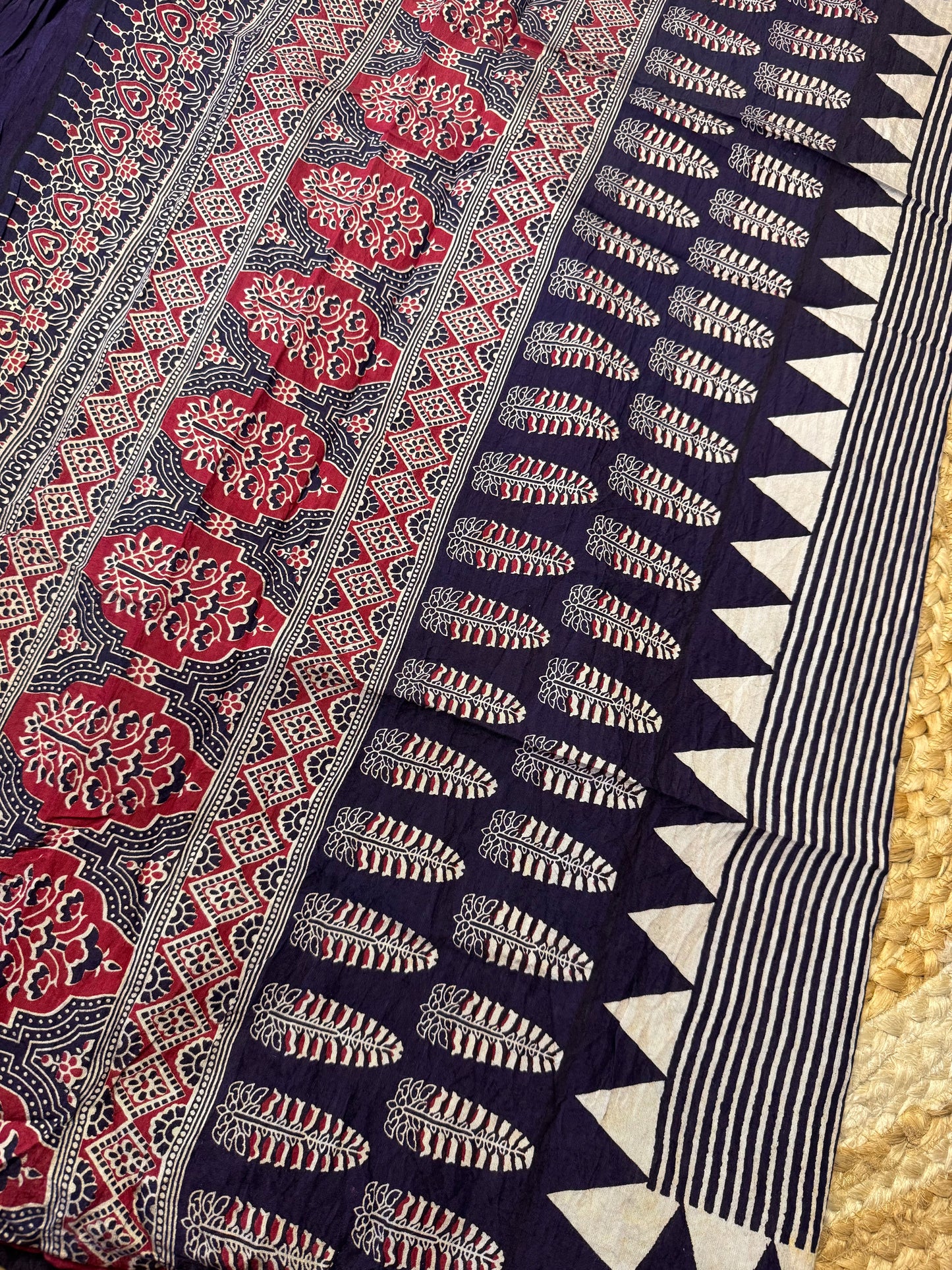Blue Striped Pure Cotton with Ajrak Print