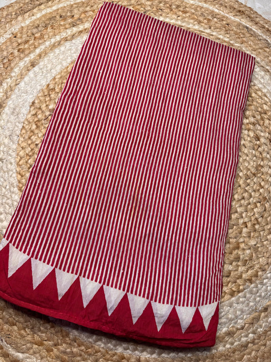 Red Striped Pure Cotton with Ajrak Print
