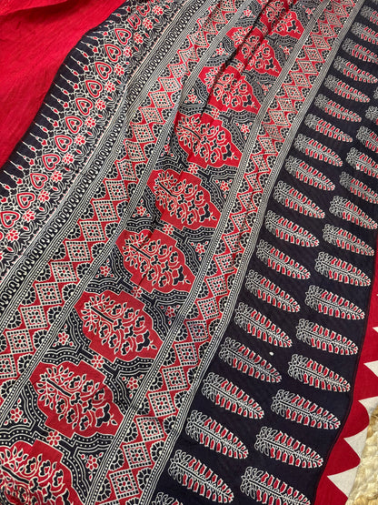 Red Striped Pure Cotton with Ajrak Print