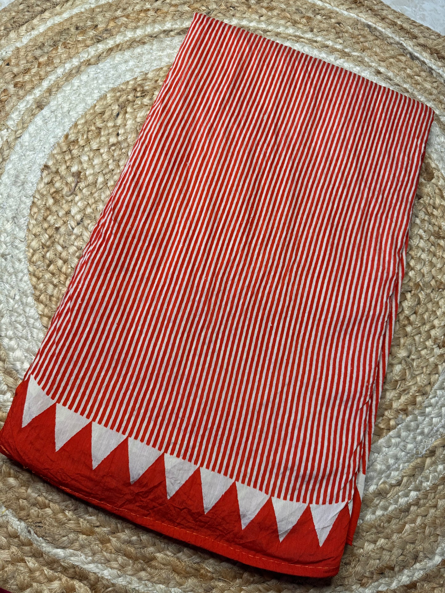 Orange Striped Pure Cotton with Ajrak Print
