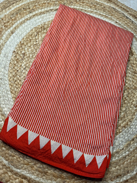 Orange Striped Pure Cotton with Ajrak Print
