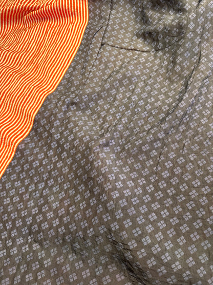Orange Striped Pure Cotton with Ajrak Print