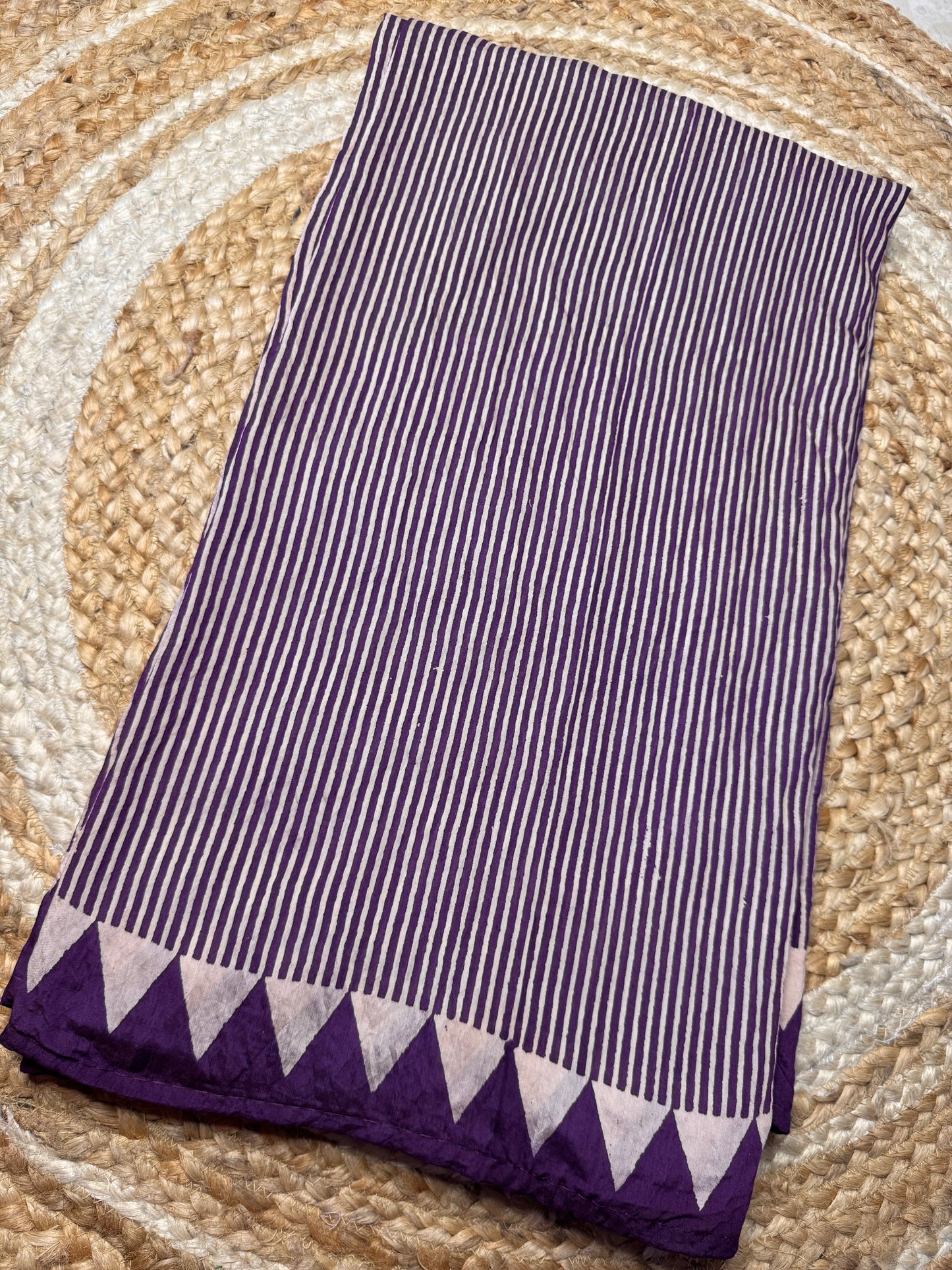 Purple Striped Pure Cotton with Ajrak Print