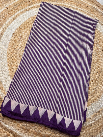 Purple Striped Pure Cotton with Ajrak Print