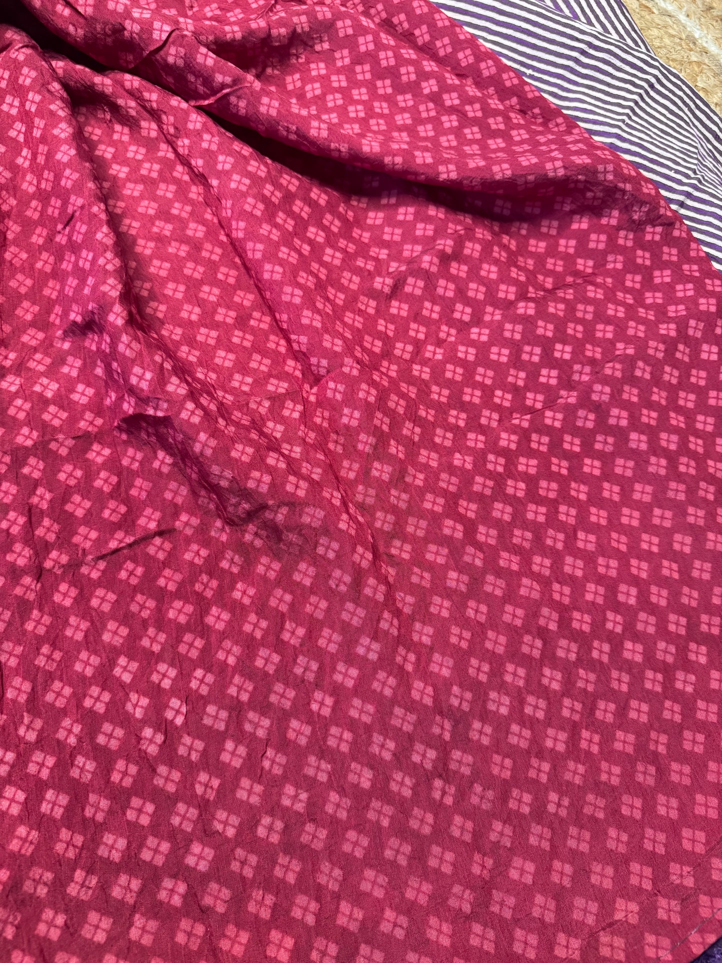 Purple Striped Pure Cotton with Ajrak Print