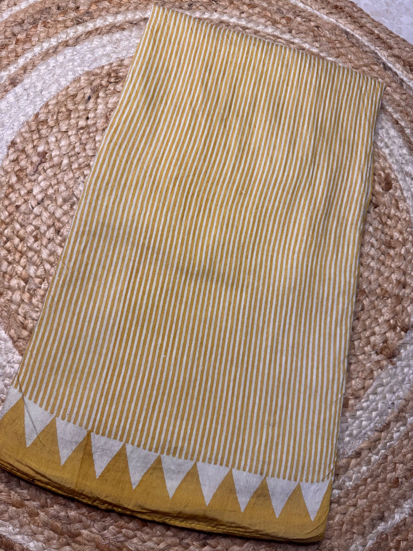 Yellow Striped Pure Cotton with Ajrak Print