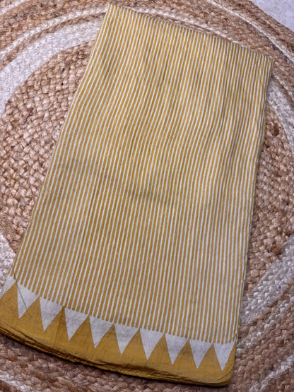Yellow Striped Pure Cotton with Ajrak Print