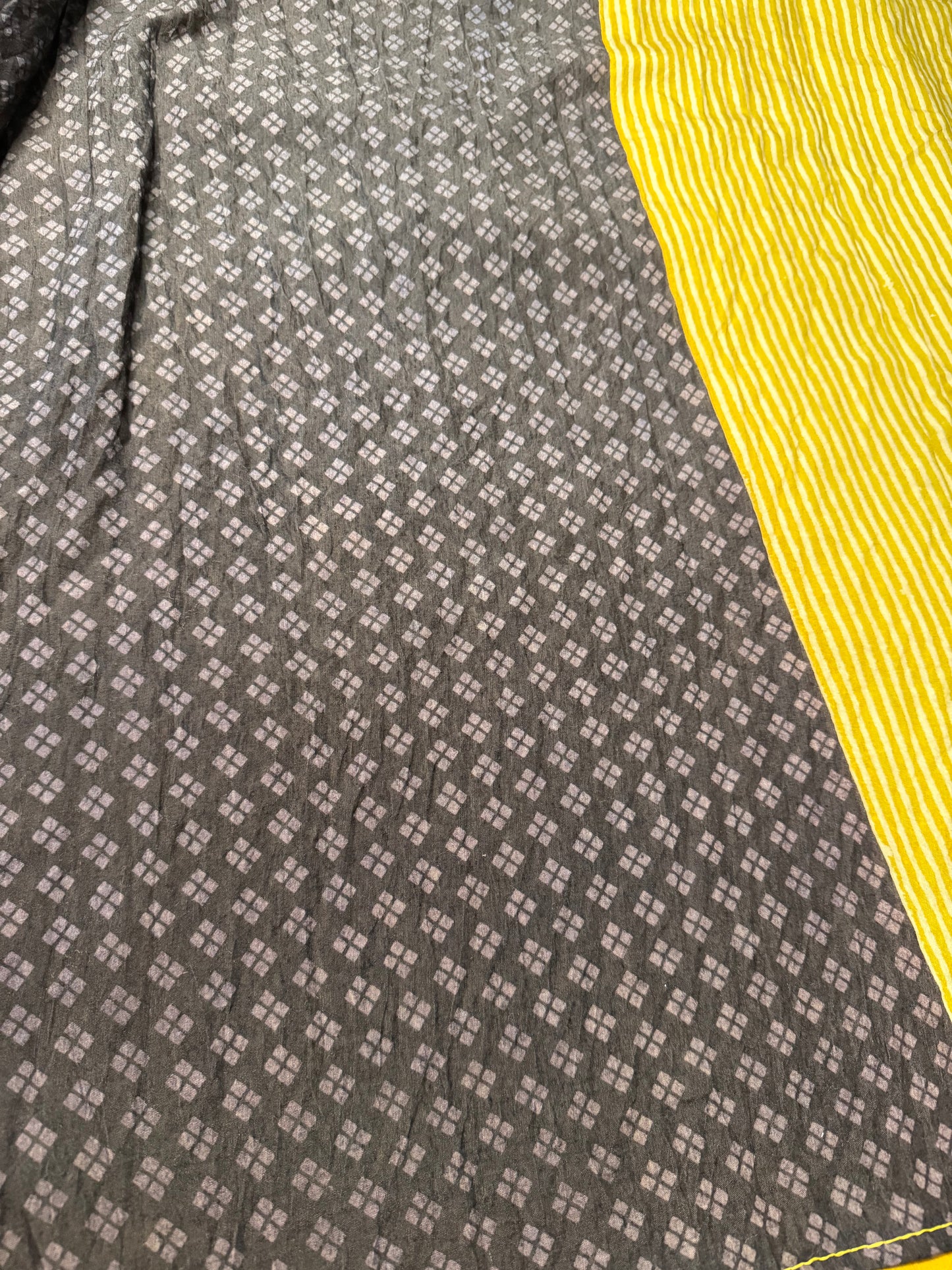 Yellow Striped Pure Cotton with Ajrak Print